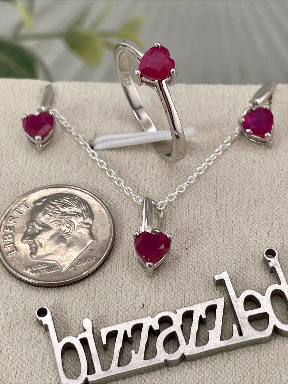 2.16ct Ruby SET‼️ Silver 925 necklace pendant earrings ring size 7